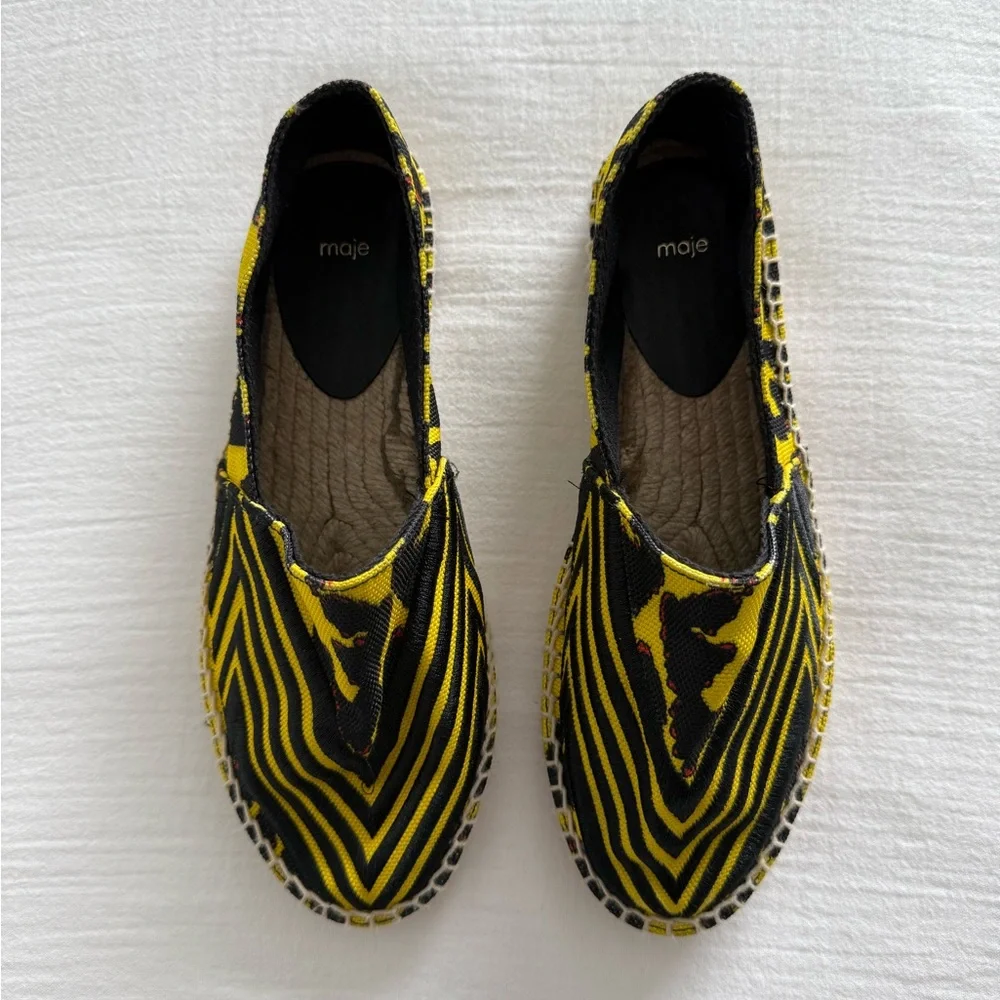Maje Yellow and Black Espadrille Flats